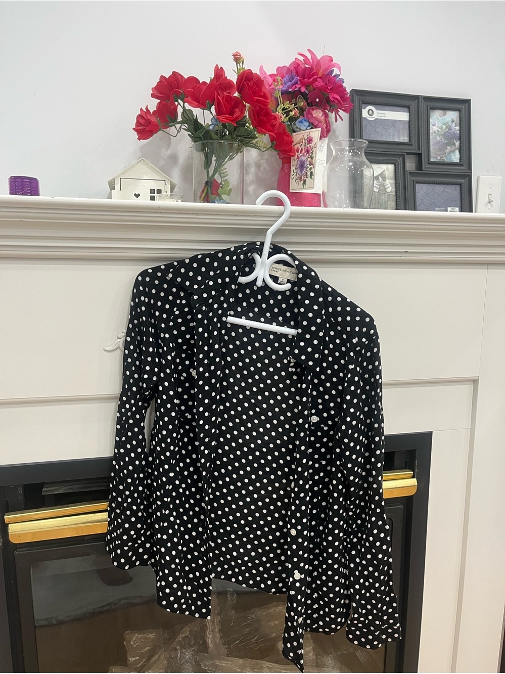 Jones New York Black and White Polka Dot Button-Down Shirt